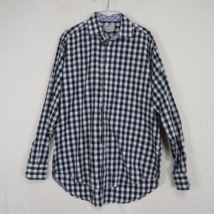 Jack Stone by Thomas Dean Shirt Mens Large Button Up Navy Blue Plaid Long Sleeve